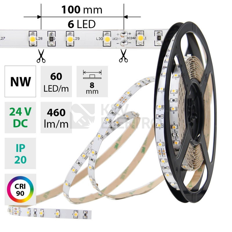 Obrázek produktu  LED pásek McLED 24V CRI 90 neutrální bílá š=8mm IP20 4,8W/m 60LED/m SMD3528 ML-126.773.60.2 0
