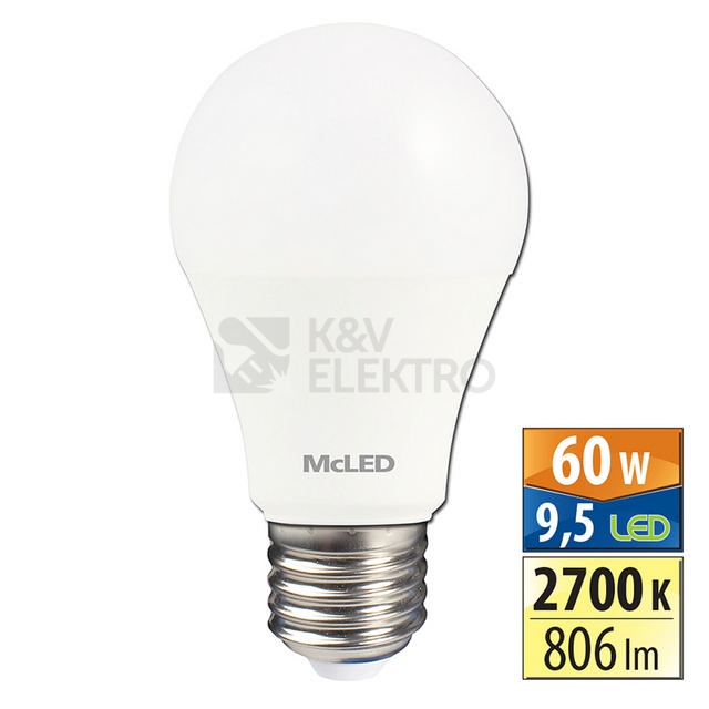 Obrázek produktu LED žárovka E27 McLED 9,5W (60W) teplá bílá (2700K) ML-321.069.87.0 0