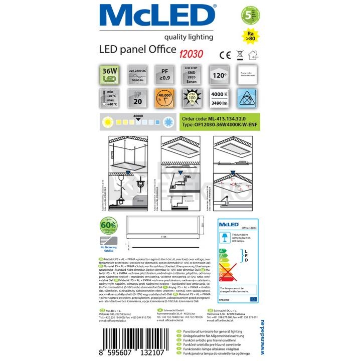 Obrázek produktu LED panel McLED Office 12030 36W 4000K neutrální bílá, bílý rám ML-413.134.32.0 8