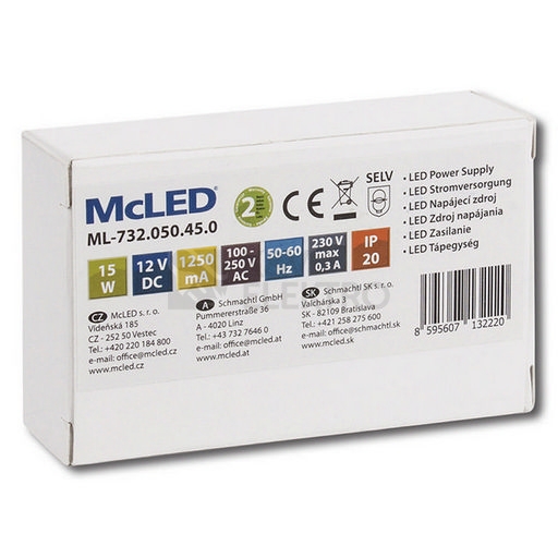 Obrázek produktu LED napájecí zdroj McLED 12VDC 1,25A 15W ML-732.050.45.0 3