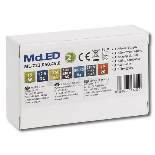 Obrázek produktu LED napájecí zdroj McLED 12VDC 1,25A 15W ML-732.050.45.0 4
