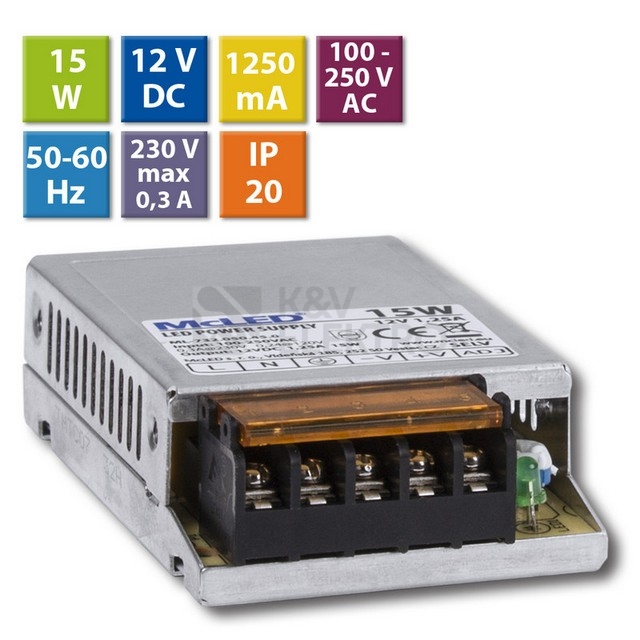 Obrázek produktu LED napájecí zdroj McLED 12VDC 1,25A 15W ML-732.050.45.0 6
