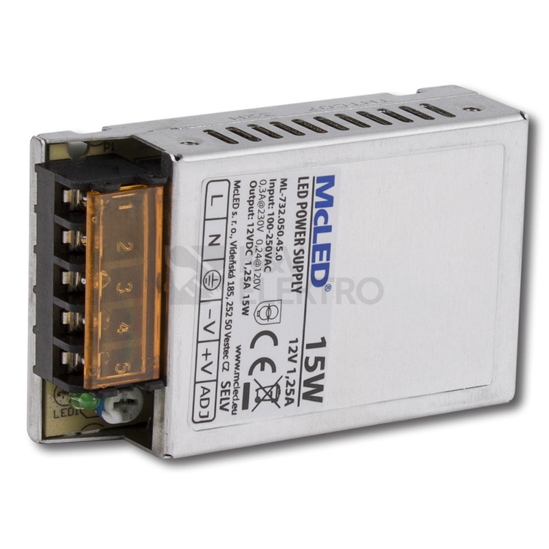 Obrázek produktu LED napájecí zdroj McLED 12VDC 1,25A 15W ML-732.050.45.0 7