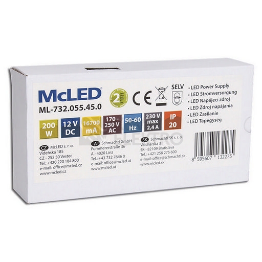 Obrázek produktu  LED napájecí zdroj McLED 12VDC 16,7A 200W ML-732.055.45.0 3