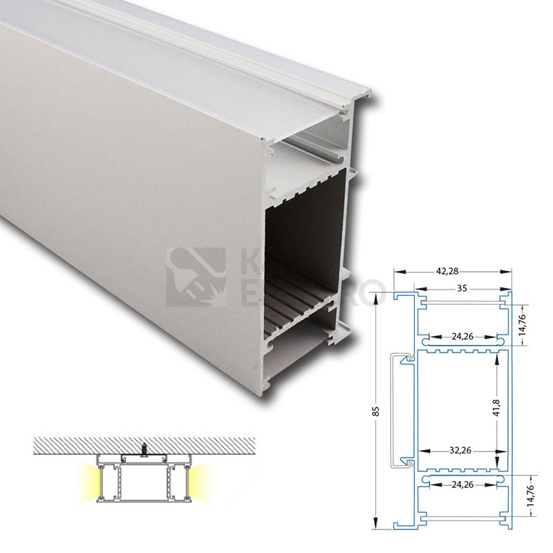 Obrázek produktu Nástěnný hliníkový profil McLED NB 42x85mm s mléčným difuzorem 2m ML-761.027.43.2 4