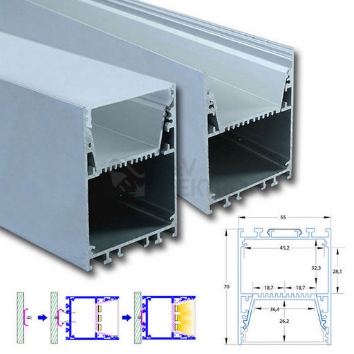 Obrázek produktu Závěsný hliníkový profil McLED ZT 55x70mm s matným difuzorem 1m ML-761.091.02.1 2