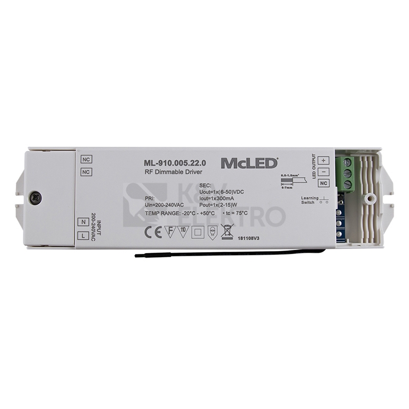 Obrázek produktu RF stmívatelný driver 300mA McLED ML-910.005.22.0 0