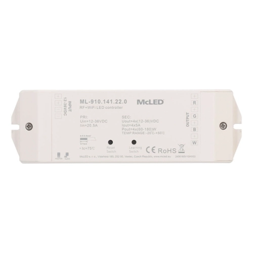 Přijímač řízení jasu RGBW McLED ML-910.141.22.0 RF a Wifi CCT 4 kanály 4x5A 12-36V