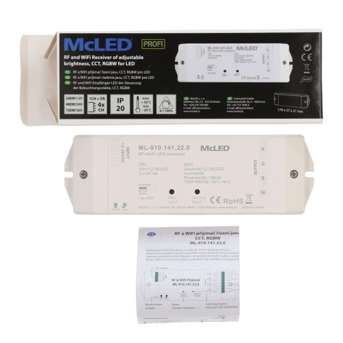 Přijímač řízení jasu RGBW McLED ML-910.141.22.0 RF a Wifi CCT 4 kanály 4x5A 12-36V (obrázek 3)
