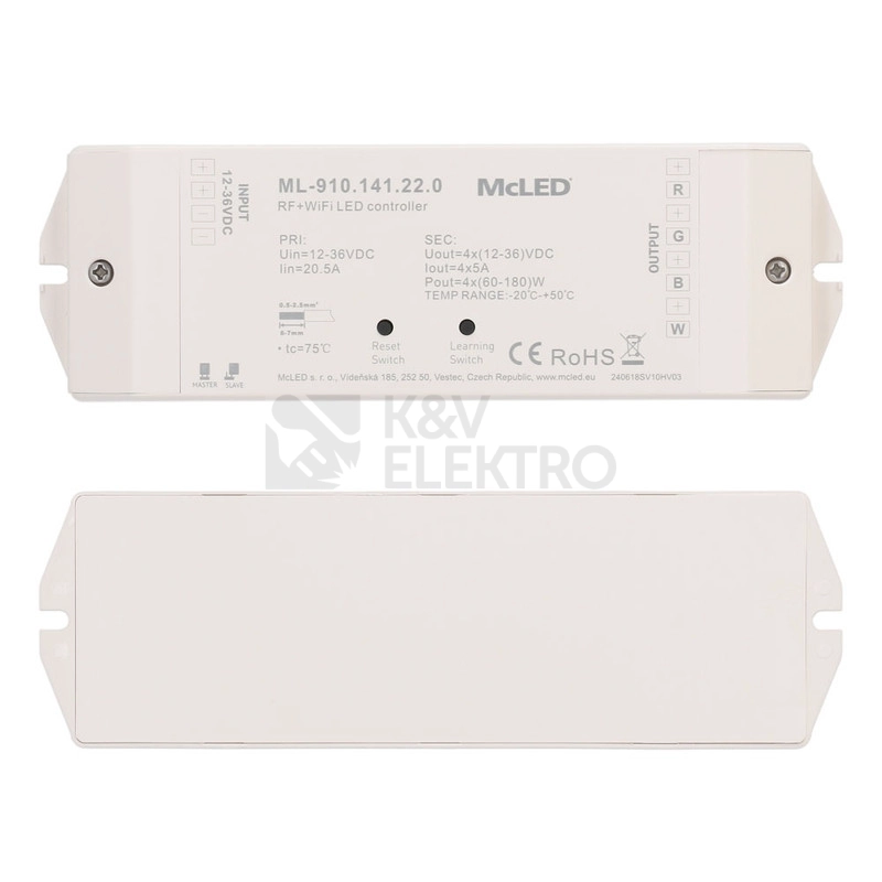 Obrázek produktu Přijímač řízení jasu RGBW McLED ML-910.141.22.0 RF a Wifi CCT 4 kanály 4x5A 12-36V 3