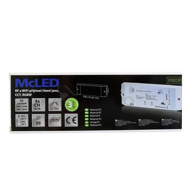 Obrázek produktu  Přijímač řízení jasu RGBW McLED ML-910.141.22.0 RF a Wifi CCT 4 kanály 4x5A 12-36V 2