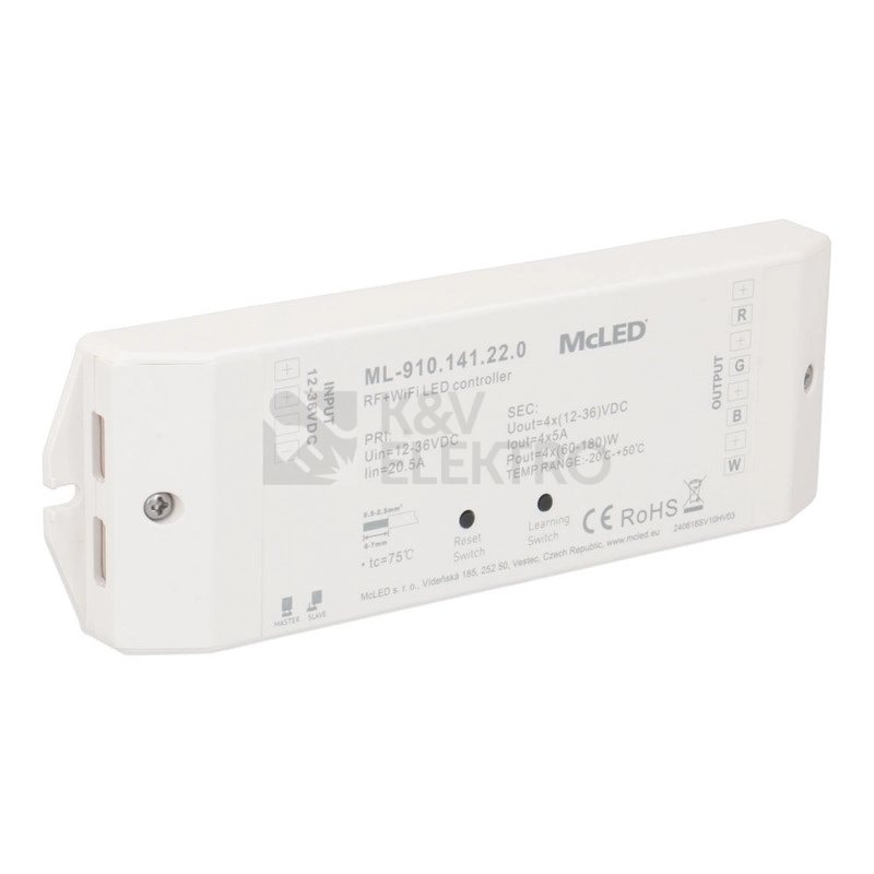 Obrázek produktu Přijímač řízení jasu RGBW McLED ML-910.141.22.0 RF a Wifi CCT 4 kanály 4x5A 12-36V 7
