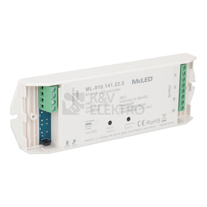 Obrázek produktu  Přijímač řízení jasu RGBW McLED ML-910.141.22.0 RF a Wifi CCT 4 kanály 4x5A 12-36V 8