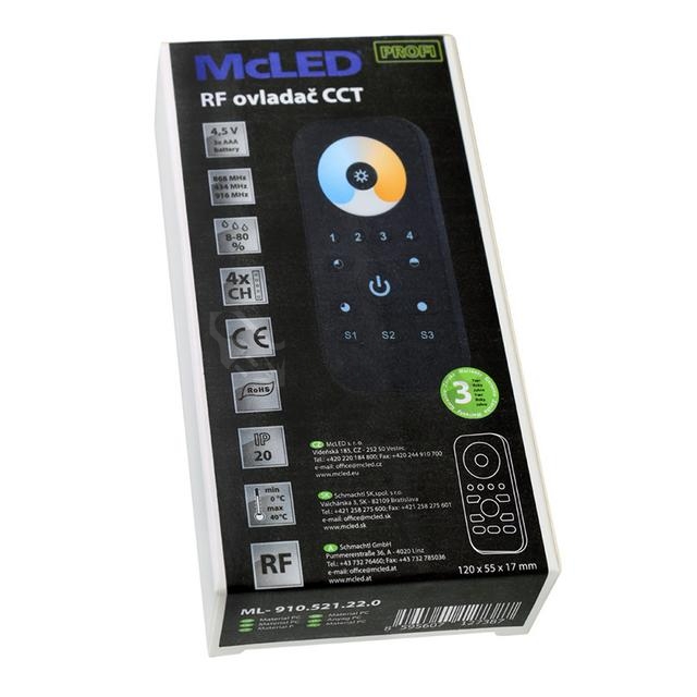 Obrázek produktu RF dálkový ovladač McLED pro řízení jasu CCT 4 kanály ML-910.521.22.0 4