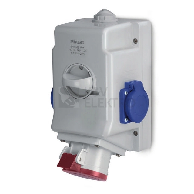 Obrázek produktu Kombinovaná zásuvka 5P/16A 2x230V SCAME Optima 513.1657-2FNS s vypínačem 0