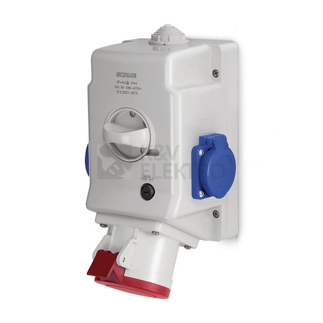 Obrázek produktu Kombinovaná zásuvka 5P/32A 2x230V SCAME Optima 513.3257-2FFS s vypínačem a pojistkou 10A 0