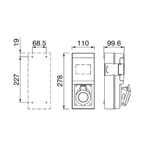 Zásuvková skříň SCAME 632.2W-001F3 jištěná s chráničem
