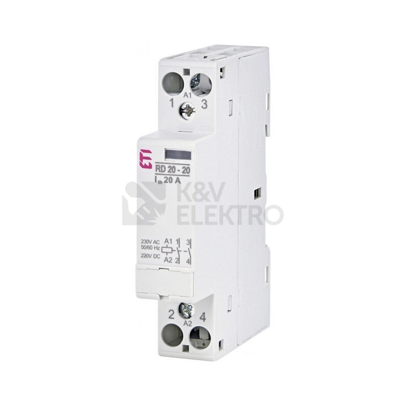 Obrázek produktu Instalační stykač ETI RD 20-20-230V AC/DC 20A 2NO 002464004 tichý 0