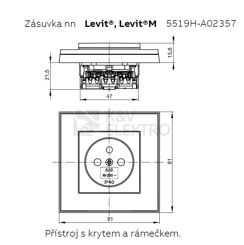 Obrázek produktu ABB Levit M zásuvka ocelová/kouřová černá 5519H-A02357 69 s clonkami 1