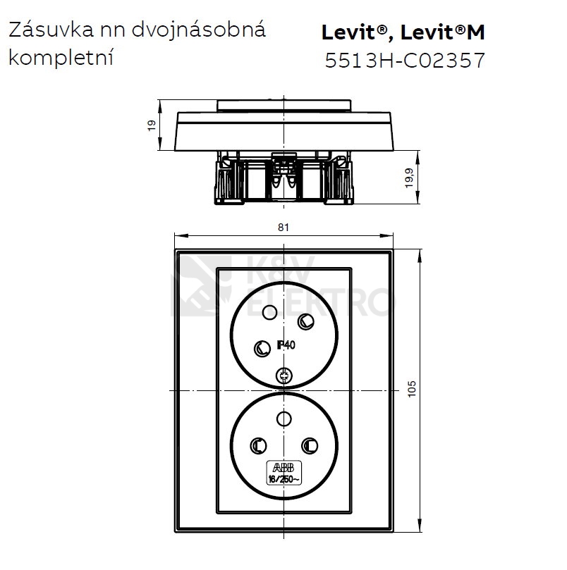 Obrázek produktu ABB Levit M dvojzásuvka titanová/kouřová černá 5513H-C02357 70 1