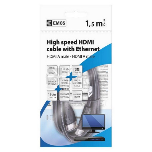 Obrázek produktu HDMI kabel 1.4 EMOS SD0101 A-A vidlice, délka 1,5m 1