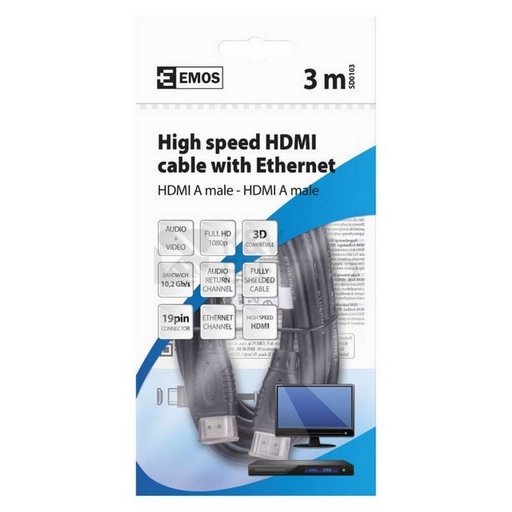 Obrázek produktu HDMI kabel 1.4 EMOS SD0103 A-A vidlice, délka 3m 1