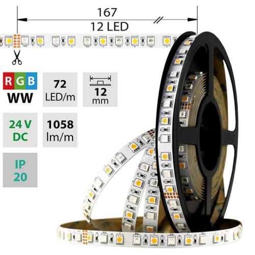 Levně LED pásek McLED 24V RGB + teplá bílá š=12mm IP20 17,3W/m 72LED/m SMD5050 ML-128.633.60.0 (5m)