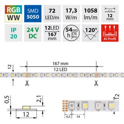 LED pásek McLED 24V RGBW WW teplá bílá 12mm IP20 17,3W/m ML-128.633.60.0 (5m) (obrázek 3)