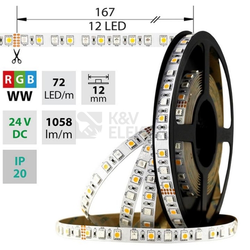  LED pásek McLED 24V RGB + teplá bílá š=12mm IP20 17,3W/m 72LED/m SMD5050 ML-128.633.60.0 (5m)