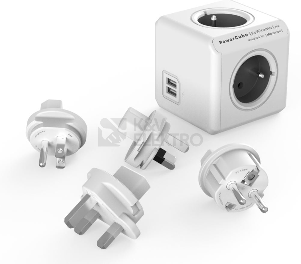 Obrázek produktu  POWERCUBE REWIRABLE USB + TP šedá + cestovní adaptéry/redukce 0