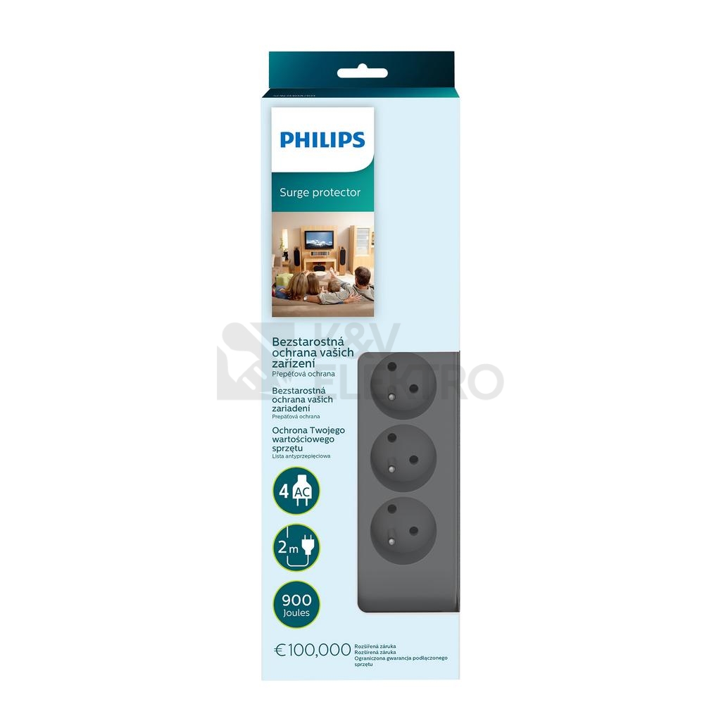 Obrázek produktu Přepěťová ochrana Philips SPN3140A/60 4 zásuvky 2m kabel 16A 4000W 2