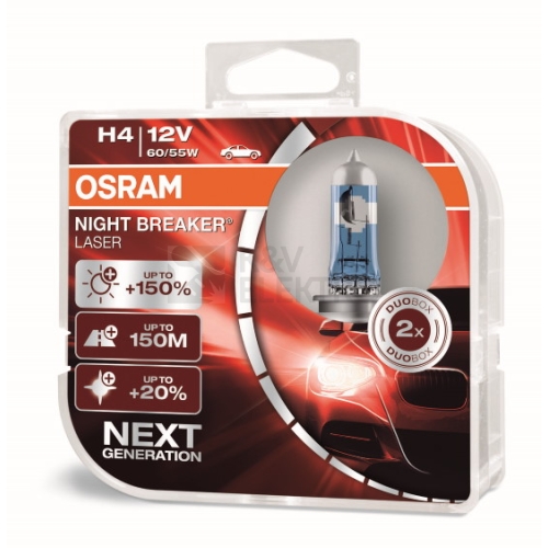 Autožárovka OSRAM Night Breaker LASER H4 64193NL-HCB 60/55W P43t 12V (v balení 2ks) s homologací