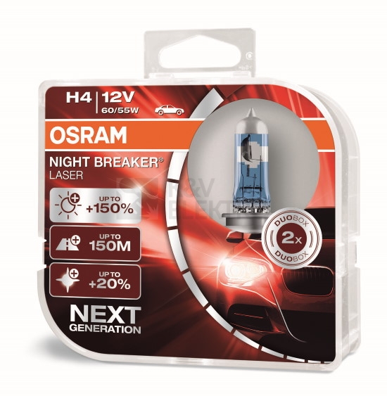 Obrázek produktu Autožárovka OSRAM Night Breaker LASER H4 64193NL-HCB 60/55W P43t 12V (v balení 2ks) s homologací 0