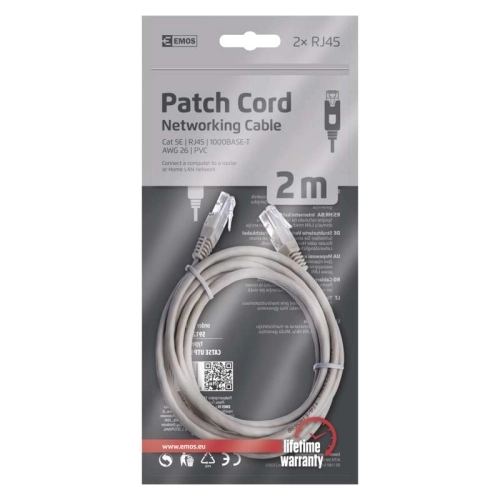Síťový datový kabel EMOS S9123 CAT.5E UTP 2m (patchkabel)