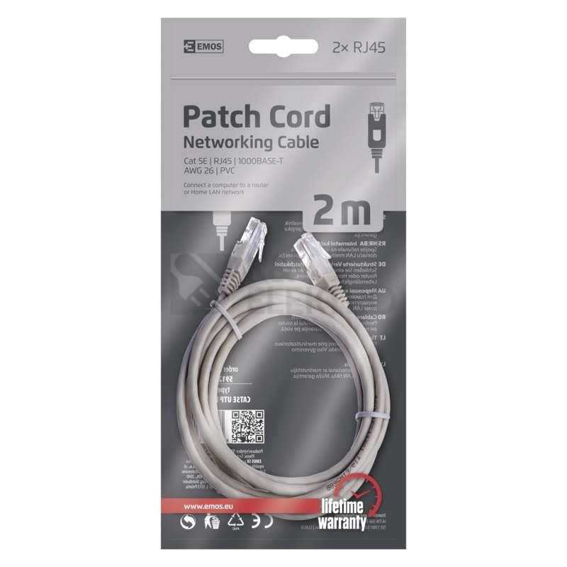 Obrázek produktu Síťový datový kabel EMOS S9123 CAT.5E UTP 2m (patchkabel) 1