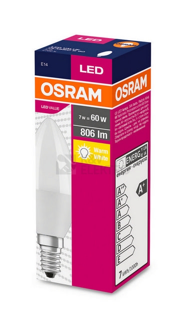 Obrázek produktu LED žárovka E14 OSRAM CL B FR 7W (60W) teplá bílá (2700K), svíčka 1