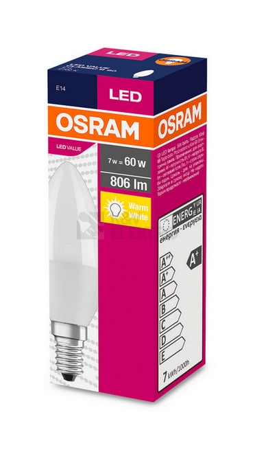 Obrázek produktu LED žárovka E14 OSRAM CL B FR 7W (60W) teplá bílá (2700K), svíčka 2