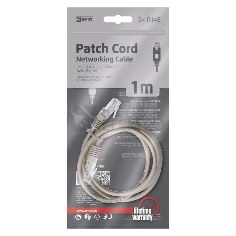 Obrázek produktu Síťový datový kabel EMOS S9122 CAT.5E UTP 1m (patchkabel) 1