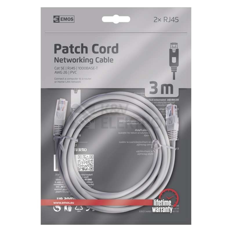 Obrázek produktu Síťový datový kabel EMOS S9124 CAT.5E UTP 3m (patchkabel) 1