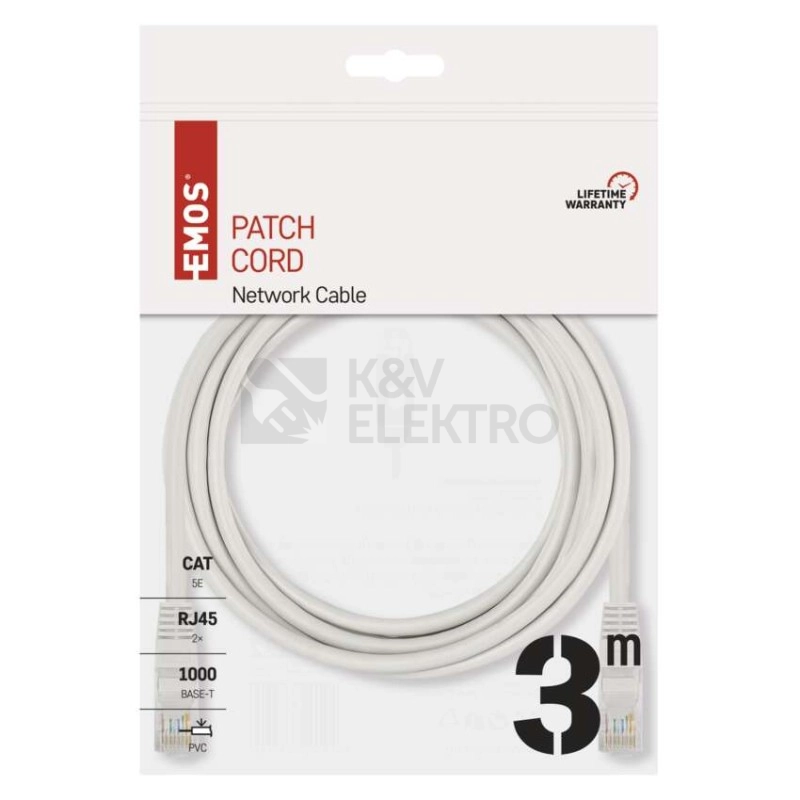 Obrázek produktu Síťový datový kabel EMOS S9124 CAT.5E UTP 3m (patchkabel) 3