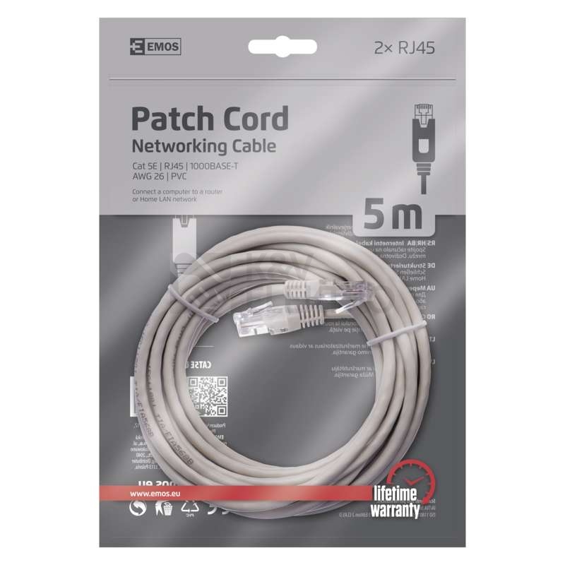 Obrázek produktu Síťový datový kabel EMOS S9125 CAT.5E UTP 5m (patchkabel) 1