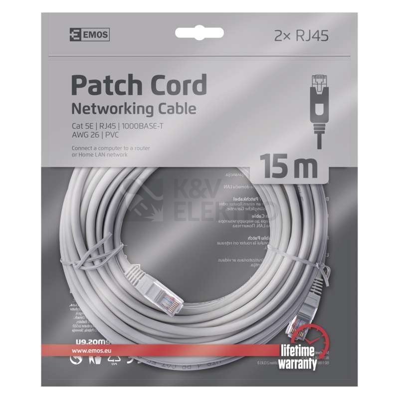 Obrázek produktu Síťový datový kabel EMOS S9127 CAT.5E UTP 15m (patchkabel) 1