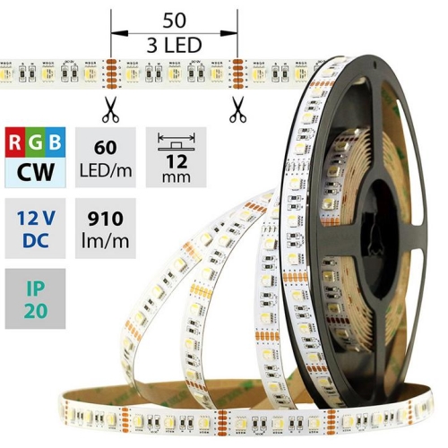 Levně LED pásek McLED 12V RGB + studená bílá š=12mm IP20 19,2W/m 60LED/m SMD5050 ML-123.634.60.0 (5m)