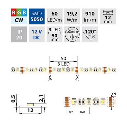 LED pásek McLED 12V RGBW CW studená bílá 12mm IP20 19,2W/m ML-123.634.60.0 (5m) (obrázek 4)
