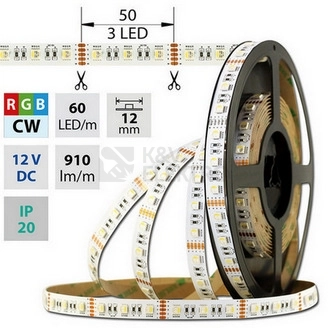 Obrázek produktu LED pásek McLED 12V RGBW CW studená bílá 12mm IP20 19,2W/m ML-123.634.60.0 (5m) 1