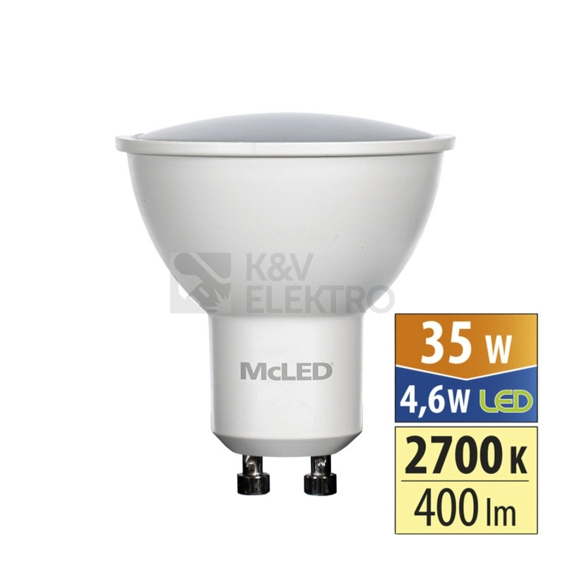Obrázek produktu LED žárovka GU10 McLED 4,6W (35W) teplá bílá (2700K), reflektor 100° ML-312.148.87.0 0