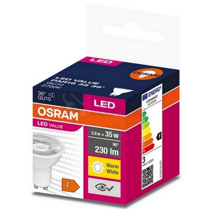 Obrázek produktu LED žárovka GU10 PAR16 OSRAM VALUE 2,8W (35W) teplá bílá (2700K), reflektor 36° 1