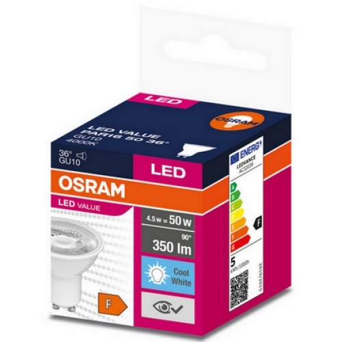 LED žárovka GU10 PAR16 OSRAM VALUE 4,5W (50W) neutrální bílá (4000K), reflektor 36° (obrázek 2)