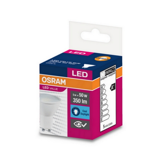 LED žárovka GU10 PAR16 OSRAM VALUE 4,5W (35W) studená bílá (6500K), reflektor 120°