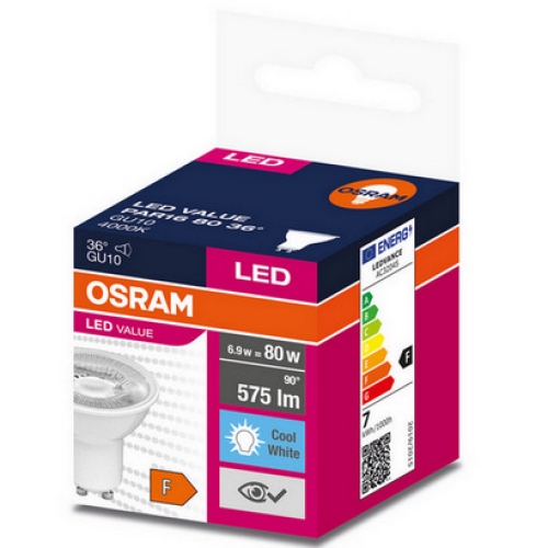 LED žárovka GU10 PAR16 OSRAM 6,9W (80W) neutrální bílá (4000K), reflektor 36°